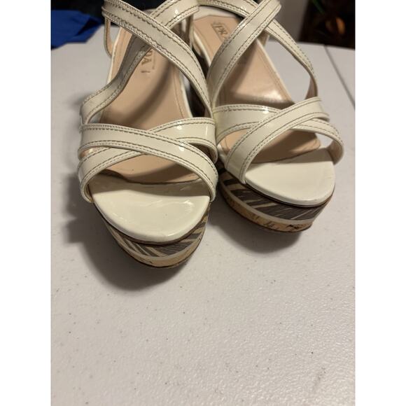 Prada Wedge Sandals 38 Beige Brown Wooden Leather Wedge Platform Slingback - Picture 5 of 12